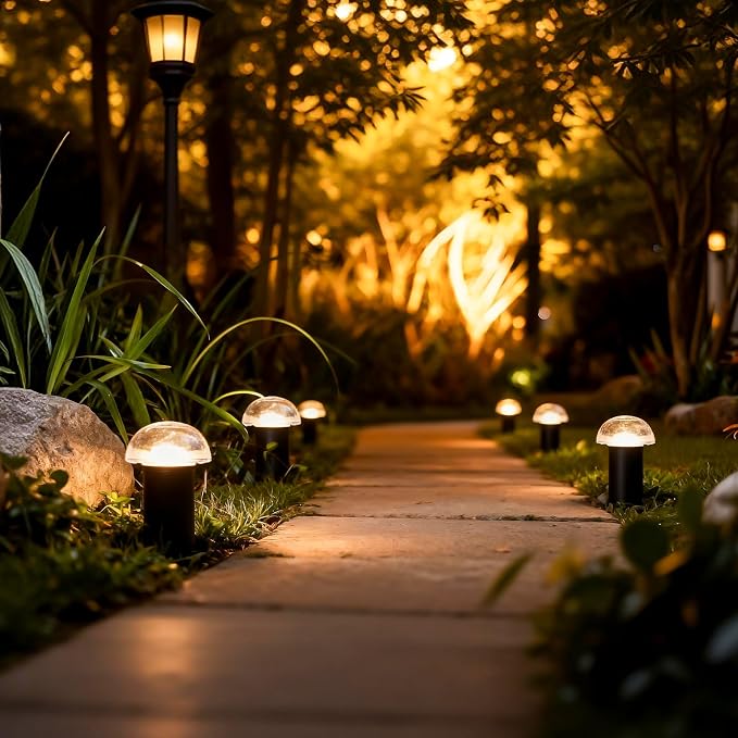 24Pack LED Landscape Lighting Low Voltage Pathway Lights Outdoor 1.5W 35 Lumen Mushroom Lights Weatherproof Path Lights for Garden, Yard, Walkway, Path, Warm White, 3000K