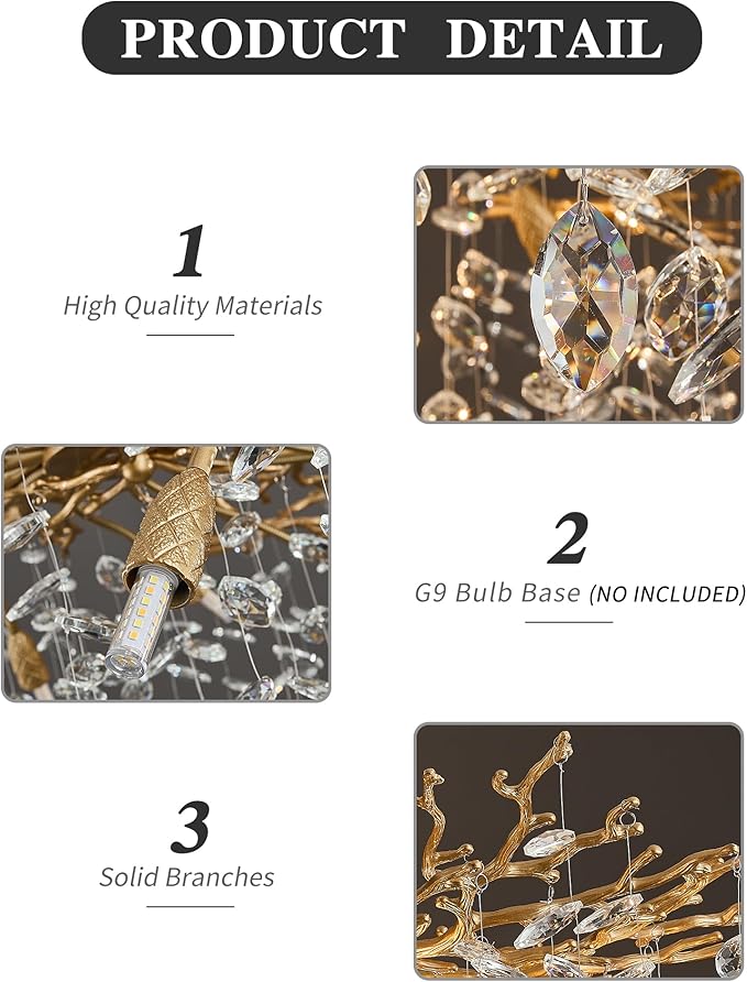 Modern Tree Branch Crystal Chandelier Luxury Gold Crystal Pendant Lighting 40" Contemporary 14-Light Chandeliers for Dining Room Kitchen Bedroom Living Room