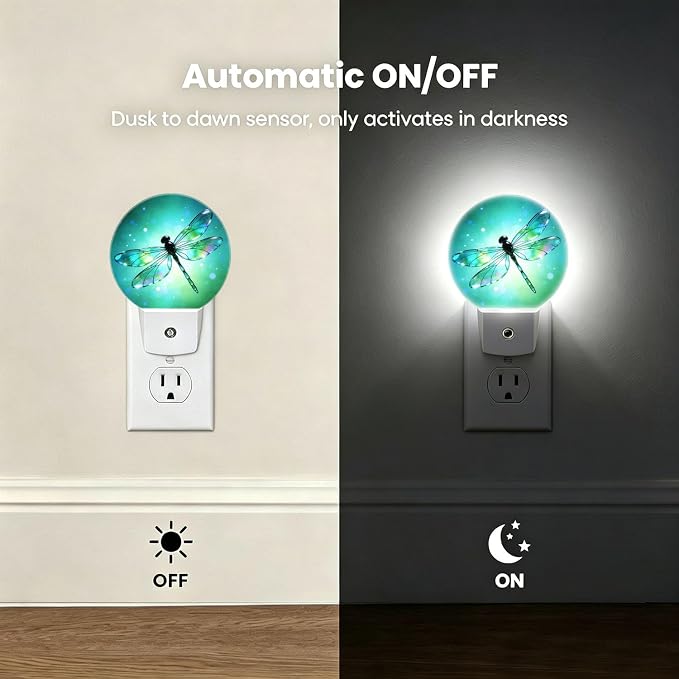 LED Night Light Fantasy Green Dragonfly Night Lights Plug into Wall | Plug-in Night Light with Dusk to Dawn Sensor, Energy Saving Nightlight for Hallway Kitchen Living Room