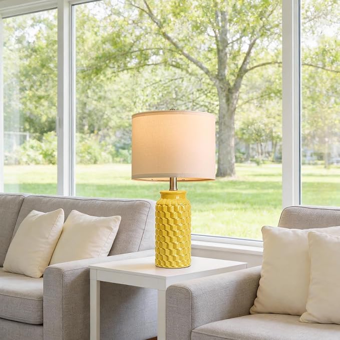 USumkky 20.5" Ceramic Table Lamps Set of 2 - Modern Farmhouse & Boho Style, Bedside Nightstand Lamps for Bedroom, Living Room End Table Lamps, Small Desk Lamp(Yellow)