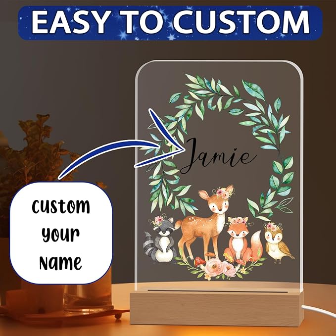 Personalized Night Light for Kids Custom Engraved Name Acrylic LED Lights with Wood Base for Nursery Bedroom Decor Night Lamp, Customized Birthday Gifts for Boy and Girl,Cloud