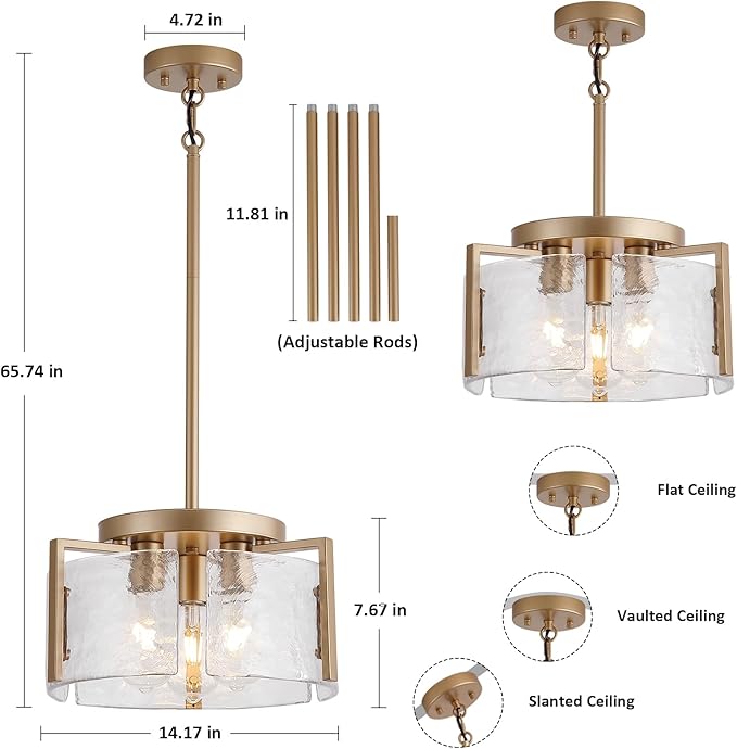 Gold Chandeliers for Dining Room Light Fixture, Foyer Lighting Fixtures Pendant Lights Kitchen Island, Adjustable Glass Modern Farmhouse Chandelier for Entryway, Bedroom, Bathroom, Foyer, Living Room