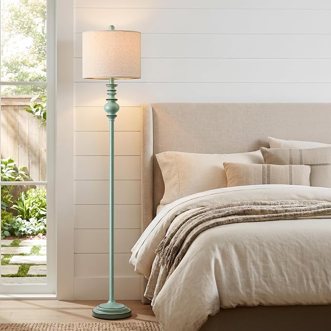 BOBOMOMO 64.25" Farmhouse Floor Lamp with Remote, Dimmable Floor Lamp with Adjustable Color Temperatures, Antique Blue Standing Floor Lamp for Living Room Corner, Bedroom & Nursery, 9W Bulb Included