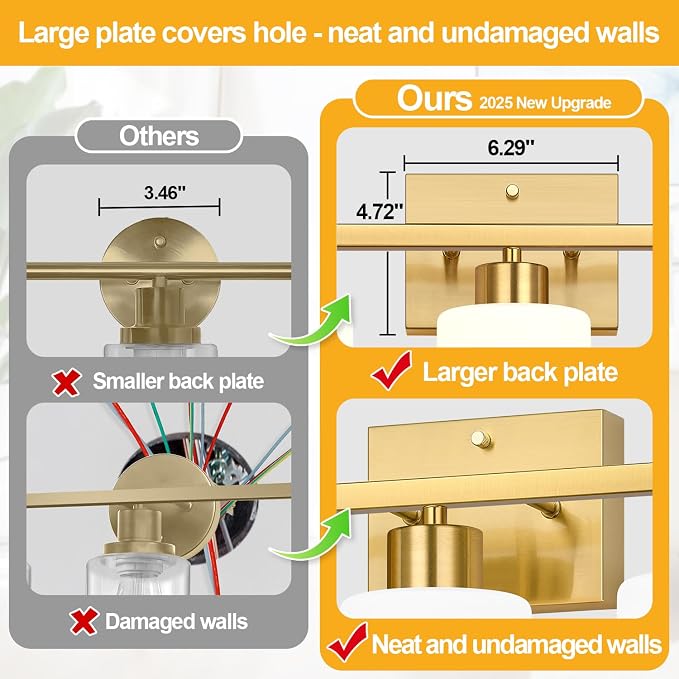 3-Light Bathroom Light Fixtures, Brushed Gold Vanity Light, Bathroom Vanity Light with Milky White Frosted Glass Shades, Bathroom Light for Mirror, Bedroom, Hallway, or Living Room