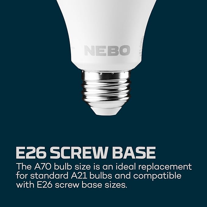 NEBO BLACKOUT BACKUP Emergency Bulb | 850 Lumens, 4 Light Modes, LED Rechargeable Light Bulb, Automatic Charging, Works Without Power, E26 Screw Base, Includes Power Cap & Portable Hanging Hook