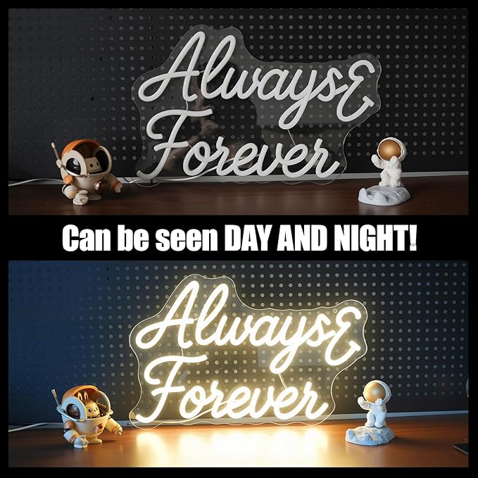Always Fover Neon Sign, Warm White Neon Light Sign, Letters Wedding Led Neon Signs for Wall Decor, USB Light Up Signs for Wedding Party Bedroom Beauty Salon Girls Love Gift