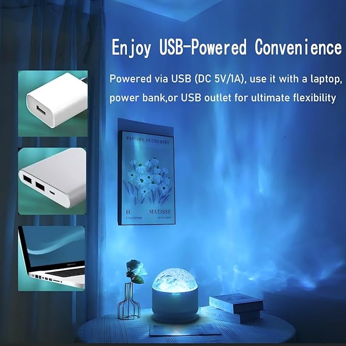 2-in-1 Northern Lights & Waves Projector, Aurora Northern Lights Projector, 16 Light Effects, Bedroom, Party, LED Color Changing Light for Home Decoration