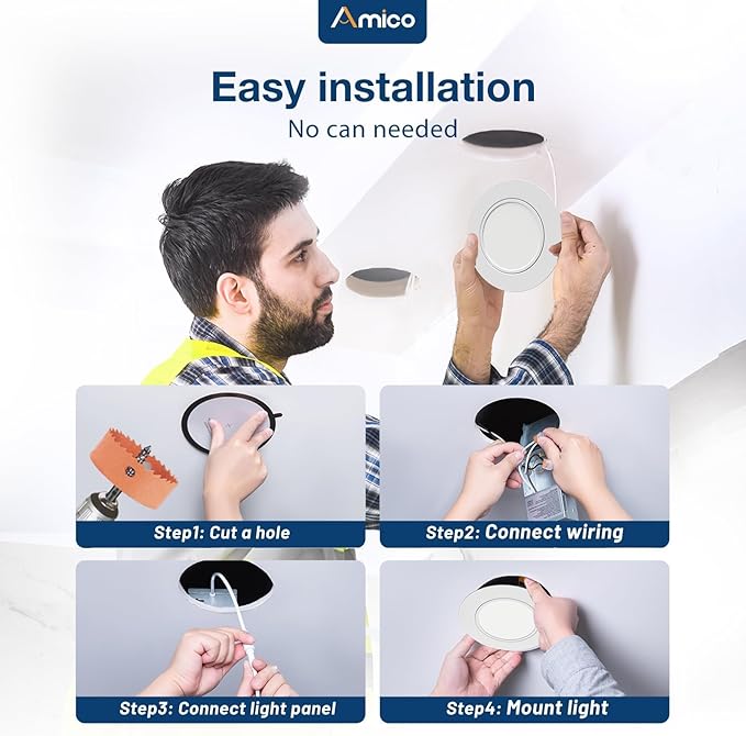Amico 6 Pack 6 Inch 5CCT Gimbal LED Recessed Lighting, 360°&90° Adjustable Eyeball Directional Downlight, Dimmable, 2700K/3000K/3500K/4000K/5000K Selectable, CRI90+ 12W 1200LM, ETL&FCC