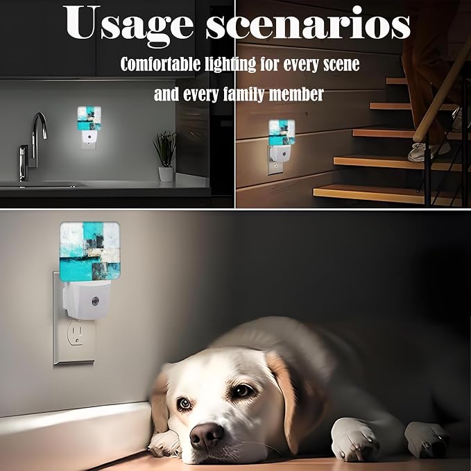 Abstract Painting Night Light,Blue and Grey Plug Into Wall with Dusk to Dawn Light Sensors,Warm Nightlights for Bedroom, Bathroom,Hallway,Kitchen,Gifts Ideal for Boys Girls Women Men