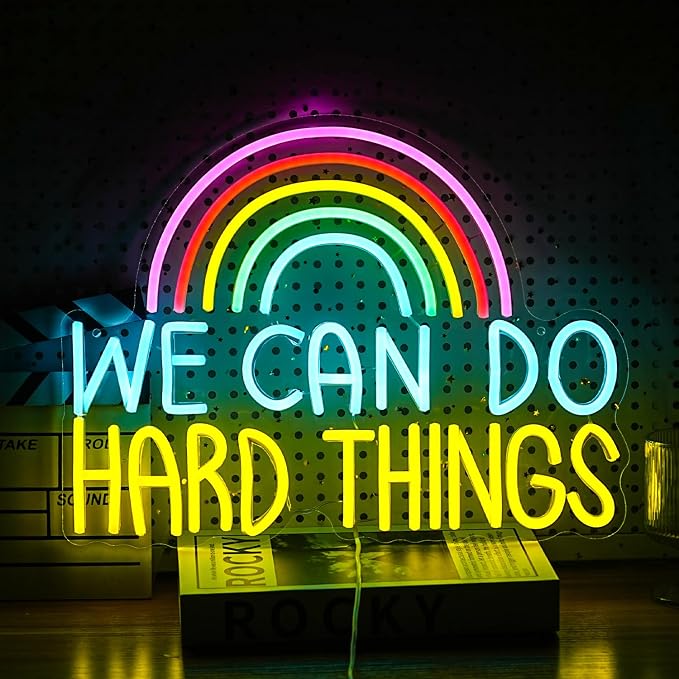 We Can Do Hard Things Neon Sign USB Powered Rainbow Neon Light for Wall Decor Colorful Dimmable LED Light Up Sign for Bedroom Classroom Party Practical Activity Title(16.3 * 12.4In)