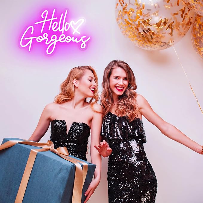 Hello Gorgeous Neon Signs for Wall Decor with Heart, Purple Gorgeous LED Sign Lights for Bedroom Dorm Home Salon Wedding Party, 16"x12" Preppy Cute Room Decor Woman Cave - 100,000H Lifespan