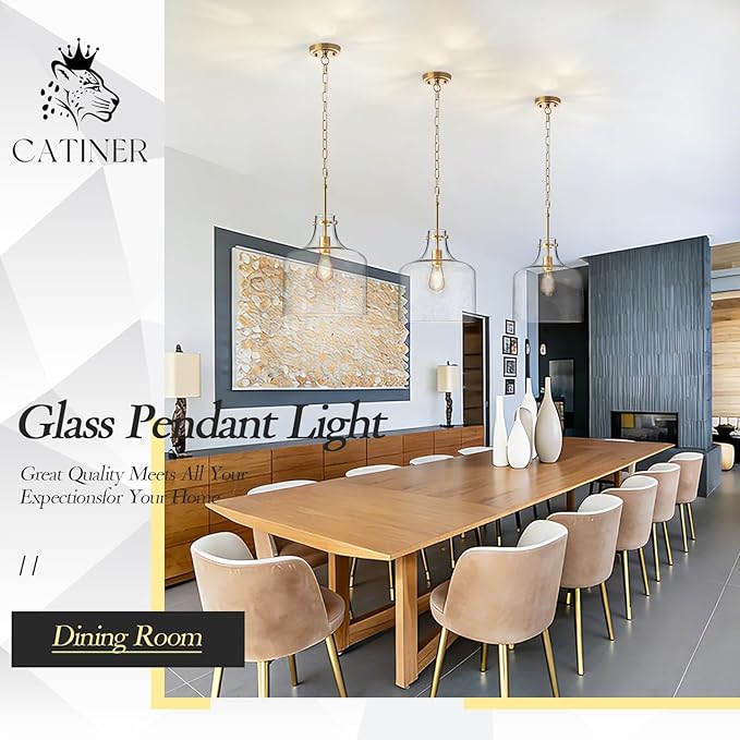 12" Gold Glass Pendant Light, Seeded Bubble Shade Modern Farmhouse Hanging Light for Kitchen Island, Dining Room, E26 Dimmable Ceiling Fixture
