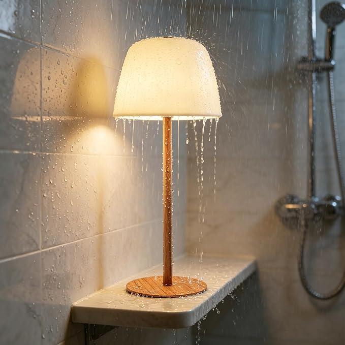 CHLORANTHUS Cordless Shower Lamp Waterproof, Cordless Lamp with 5500mAh Battery, Rechargeable Portable Lamp, Touch Dimmable Desk Light for Bathroom, Outdoor, Kitchen, Camping, Patio