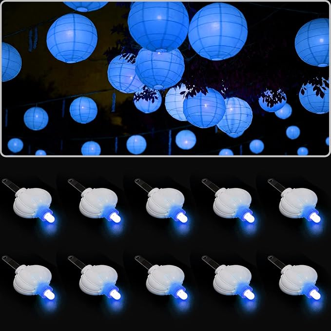 ZGWJ 10pcs Paper Lantern Lights Battery Operated Hanging LED Lights Blue | Small LED Lights for Lantern, Balloon,Wedding,Party, Decorative Lighting for Halloween Christmas Decorations