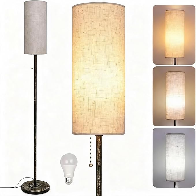 Ldeco Floor Lamp for Living Room Modern Standing Lamps with Lampshade Minimalist Tall Lamp with Switch Ajustable Color for Bedroom Reading LED Bulb Included Gold Black Brushed Body+Beige Shade