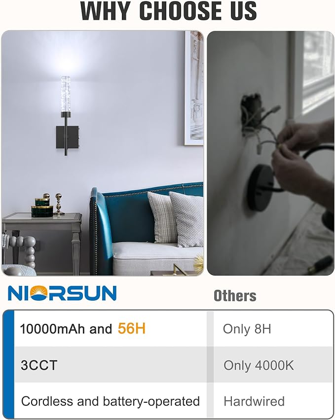 Crystal-Inspired Bubble Wireless Wall Sconces, 10000mAh Battery Operated Wall Sconces Set of 2, 3 Color Temps Rechargeable Wall Lights with Remote, Dimmable Wall Lamp for Living Room Bedroom