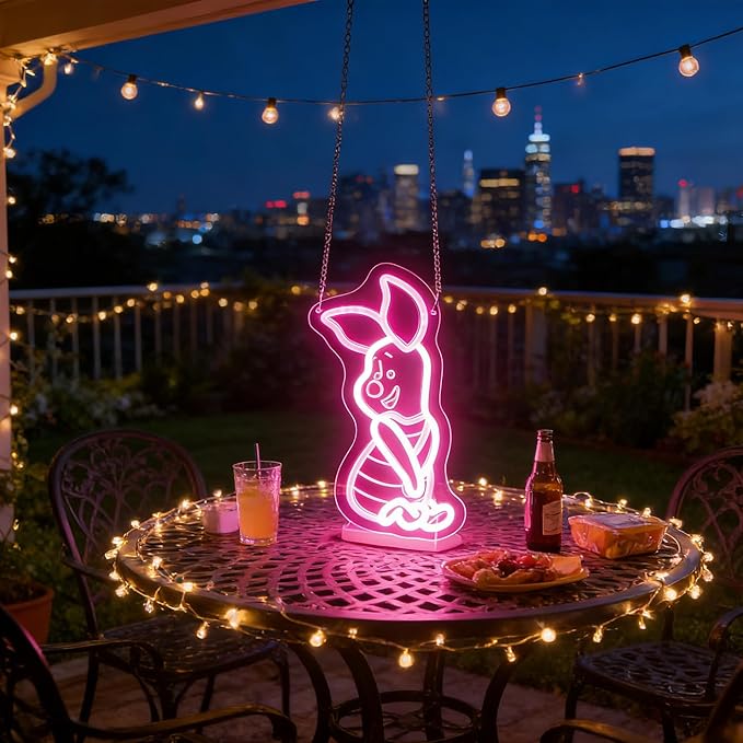 LED Anime Pig Neon Sign Pink Wall Art for Nursery, Baby,Kids Room,Girls Room,Dorm or Bedroom Decor, Dimmable USB, Sweet Uplifting Gift for Animal Lovers & Little Ones
