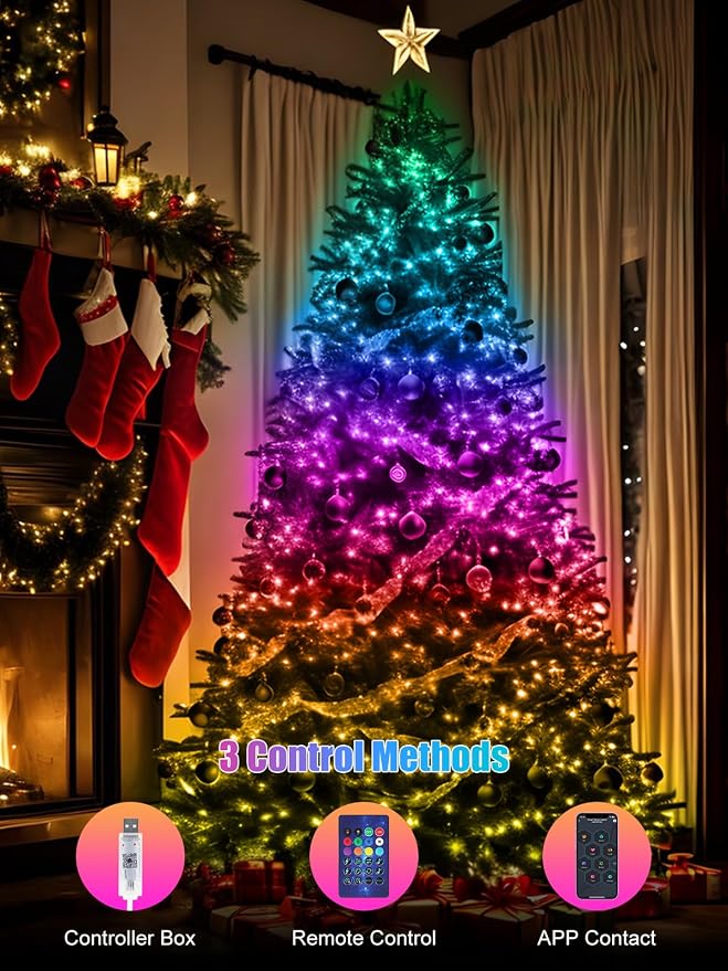 RGB Smart IC Fairy Lights, 49FT/15M 150 LEDs Multicolor String Lights | APP & Remote Control, Music/Voice Sync Color Change, IP65 Waterproof String Light for Christmas, Wedding, Bedroom, DIY