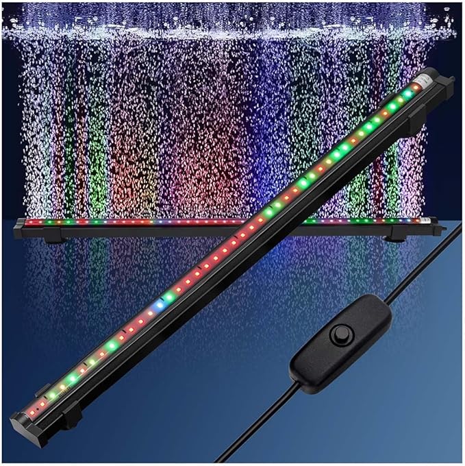 Submersible Aquarium Light 22Inch Fish Tank Light Bubbler Wall with Air Bubble Hole IP68 Waterproof Color Changing Led Light for Freshwater and Saltwater Aquariums Fish Tanks
