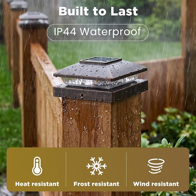Solar Post Cap Lights Outdoor 6pack, Waterproof Solar Powered Deck Fence Post Lights Fit 4x4 Wood/Vinyl Posts, Bright Warm White Solar Post Lights Decorate Deck, Patio, Porch, Fence(Copper)
