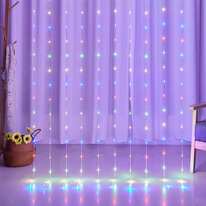 300 LED Fairy Curtain Lights, 9.8 x 9.8FT Warm White USB Plug in 8 Modes String Hanging Lights with Remote for Christmas, Bedroom, Indoor, Outdoor, Weddings, Party (Multi-Colored)