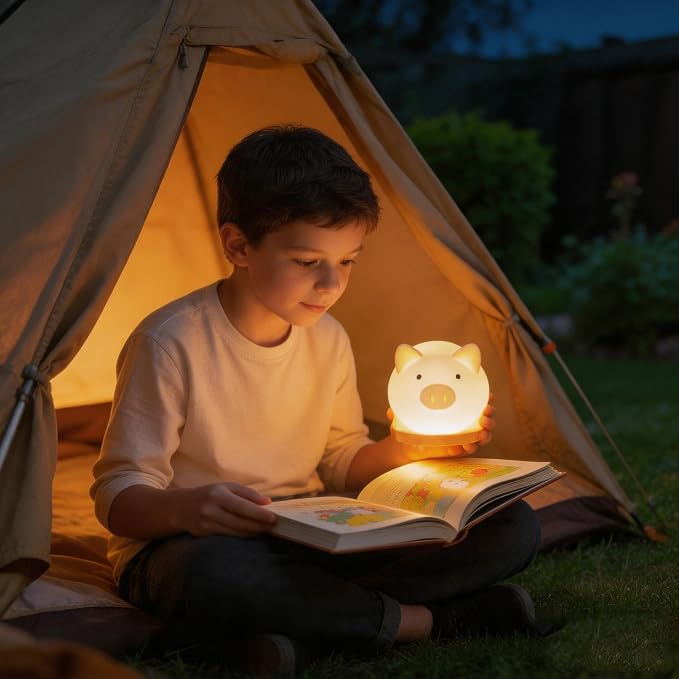 Cute Pig Night Light for Kids, Kawaii Cartoon Nursery Lamp, Battery Powered Resin Nightlight, Kids Room Decor Bedside Lamp, Adorable Animal Gift for Birthday Baby Shower