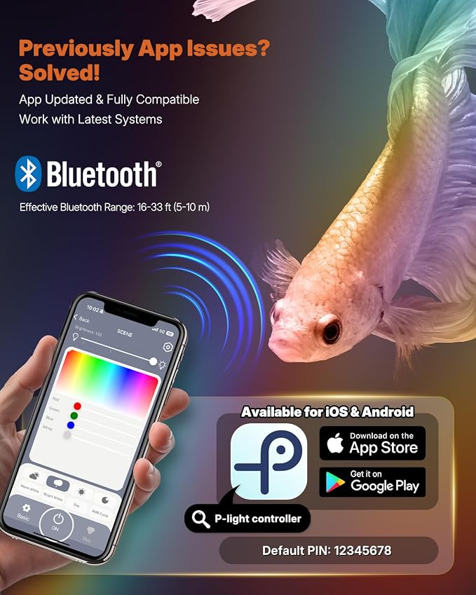Pawfly Aquarium Light, 6 W Bluetooth Fish Tank Light, Full Spectrum Clip On Aquarium Lights for 1-5 Gallon Tanks, USB 24/7 LED Lights with Timer & Adjustable Brightness (Adapter Not Included)