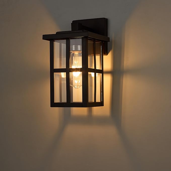 MICSIU 11" Bronze Farmhouse Outdoor Wall Light Fixture 1 Pack | No Assembly Required, Clear Glass, Anti-Rust Metal Outside Sconce for House Porch Garage
