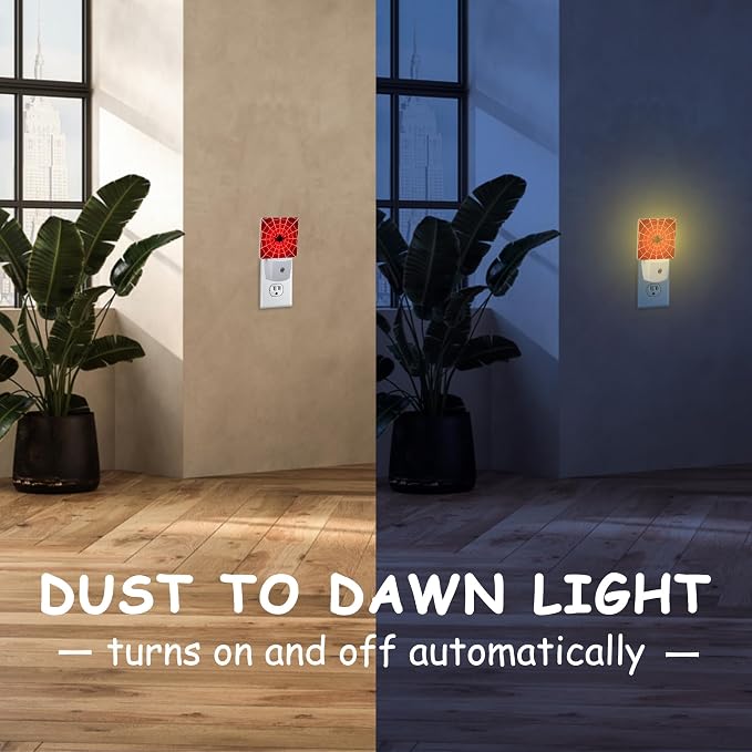 Red Spider Web Night Light,Cobweb Trap Gossamer Plug-in Night Light Auto Dusk-to-Dawn Sensor Energy Efficient LED Lamp for Room Decor,Hallway,Kitchen,Bathroom,Nursery,Stairs