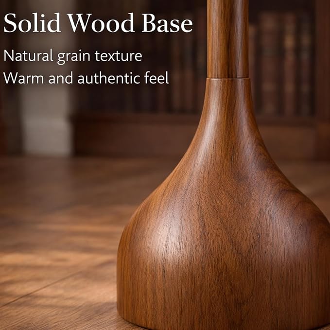 MOFFE Mid Century Modern Real Wood Floor Lamp with 2 Shades for Two Looks | 65" Tall,Sculptural Teardrop Base,Wooden Pull Chain,Vintage Standing Lamp,Linen Shades,Living Room,Bedroom, Bulb Included