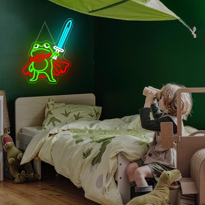 Frog Prince Neon Sign Green Neon Signs 13x16 Inch Cute Cartoon LED Light for Man Cave Gamer Gift Game Room Bedroom Bar Pub Wall Decor USB Powered