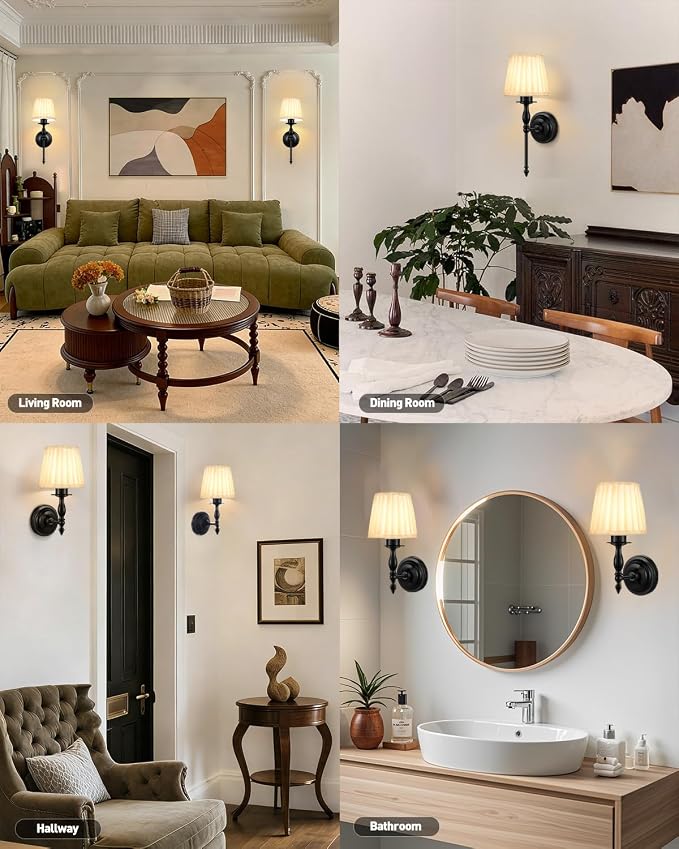 10000mAh Battery Operated Wall Sconce Set of 2,Rechargeable Wall Sconces set of Two,Vintage Black Sconces Wall Decor,Wireless Wall Lamp,Cordless Wall Lights Living Room Bedroom (Not Peel and Stick on)