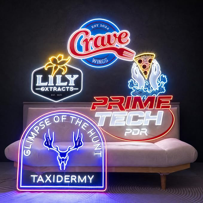Custom Logo Neon Sign, UV Printed LED Sign for Business, Office & Salon | Personalize your logo or image with UV printing for storefronts, offices, salons, studios, clubs, bands, parties and events.