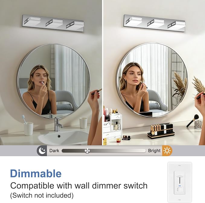LED Modern Bathroom Light Fixtures, 3-Light 24-Inch Dimmable 5CCT Adjustable Chrome Vanity Lights for Bathroom Lighting Fixtures Over Mirror, 350° Rotatable Wall Lamp