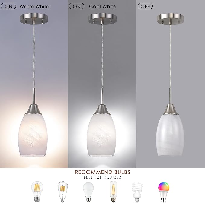 Viinew Mini Glass Pendant Light,1-Pack White Swirl Glass Hanging Light | Mini White Handblown Art Glass Shade Ceiling Light 4.72" Hanging Pendant Light for Kitchen Island,Dining Room