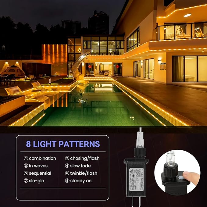 PUHONG (New) Outdoor Rope Lights, 33FT 100LED Tube Lights with 8 Modes, IP65 Waterproof Fairy String Lights for Garden Porch Yard Home Wedding Vacation Party New Year Holiday Decoration - Warm White