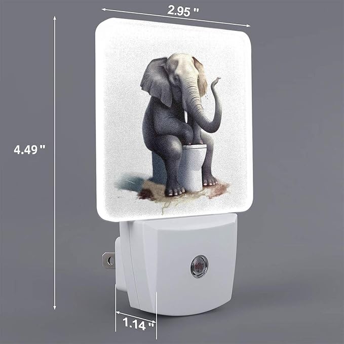 Funny Animal LED Plug-in Night Light 2-Pack, Auto Sensor Emergency Elephant Sitting Nightlights Set of 2 for Dawn Bedroom Kitchen/Dusk Bathroom/Night Stairs Hallway Toilet