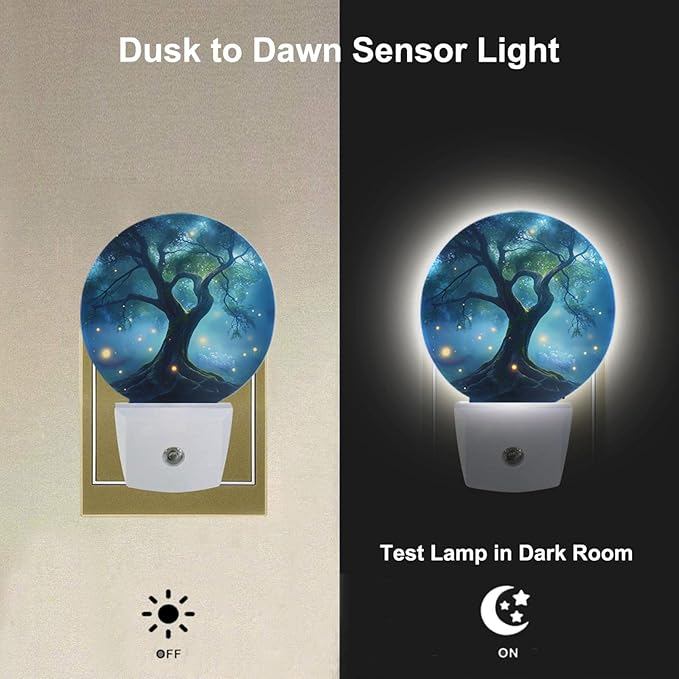 Growing Tree Night Light Forest Trees Firefly Glowworm Lightning Bug Night Lights Plug into Wall Auto on/Off LED Lighting 0.5W Sleep Friendly for Women Girls Boys