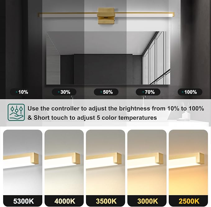 40 Inch Bathroom Vanity Light Fixtures, Gold Modern Light Fixtures Over Mirror, 24W 5CCT Dimmable Wall Light