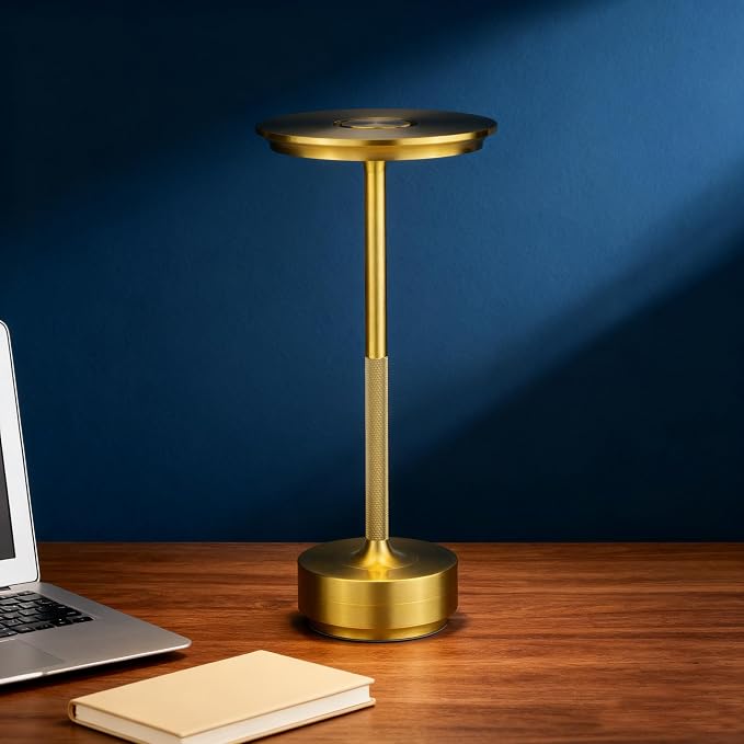 UdoUto Cordless Table Lamp Rechargeable, Gold | 5000mAh Battery Operated, Table Light, Touch Stepless Dimming & 3 Color Modes, Outdoor Lamp for Patio, Restaurant, Bedroom