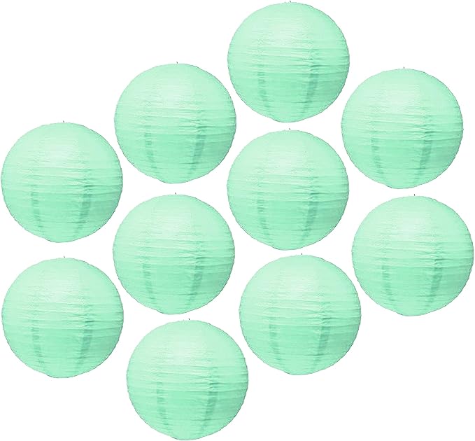 Mudra Crafts Mint Paper Lanterns Wedding Party Decorations - 12 in 10 Round Hanging Ceiling Lanterns, 10 Pack, Decorative Lamp Shades