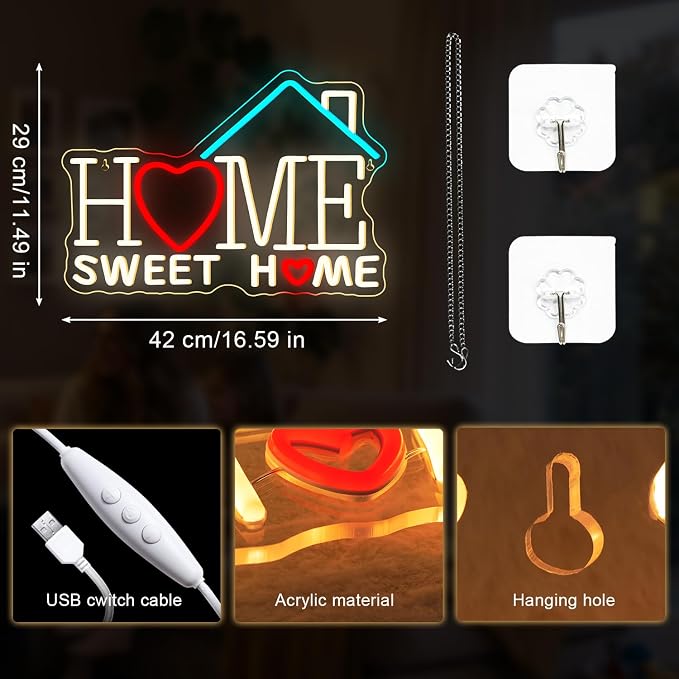 Sweet Home Neon Sign Warm White LED Signs for Living Room Bedroom House New Apartment Wall Decor Welcome Neon Light Up Coffee Office Cozy Home Decor Art Gifts for Newlywed Couples Apartment Renters