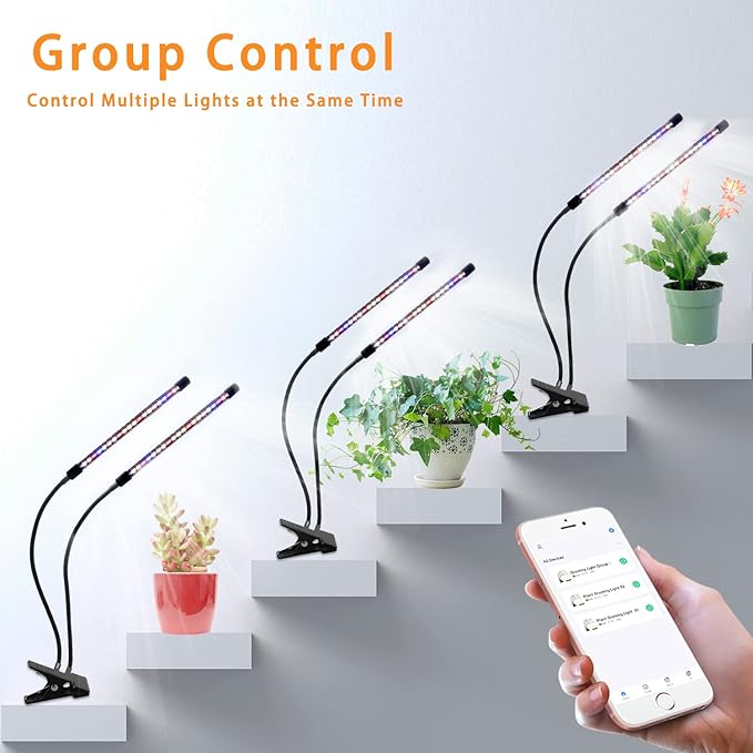 Led Grow Lights for Indoor Plants Full Spectrum, Smart WiFi Led Grow Light with Timer, Dimmable Clip on Grow Light App/Voice Control, Compatible with Alexa/Google/Siri (2 Tube)