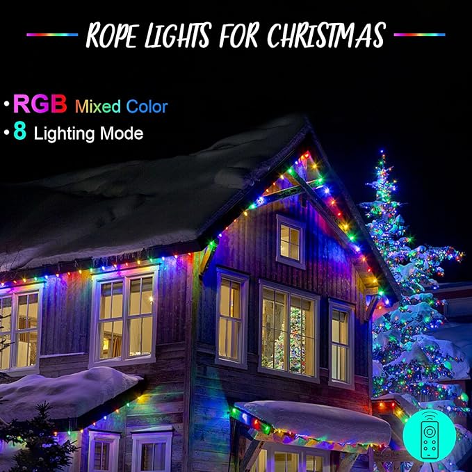 Rope Lights Outdoor, 98ft 600 LED Multicolor Rope Light Plug in, Waterproof Outdoor String Lights for Garden, Tree, RV, Camping, Patio, Holiday Decor, Party (RGB)