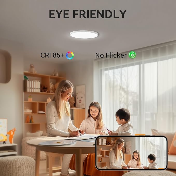 MODERN 12Pack LED Flush Mount Ceiling Light, 3000K-3500K-4500K-5000K-6000K Adjustable Ceiling Lamp,7.5inch Surface Mounted for Living Room, Bedroom, Kitchen, Laundry, Hallway(White, 12 Pack)
