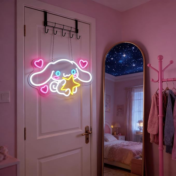 Cinnamoroll Neon Sign for Room Decor, USB Powered LED Lights with Dimmable, Japanese Cartoon Dog Neon Signs, Cute Night Light Gifts for Children (15"L x 9.61"W)