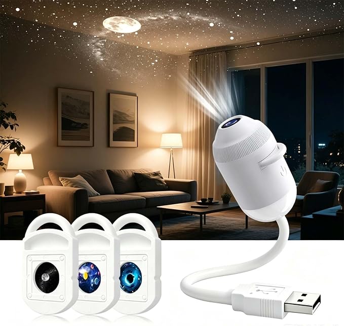 2026 UpgradedHD Smart Dynamic 5D Holographic Night Light Projector, 2-in-1 Galaxy Projector Night Light, USB Star Projector, 360° Adjustable Hd Galaxy and Ocean Projector for Bedroom Ceiling(3 Films)