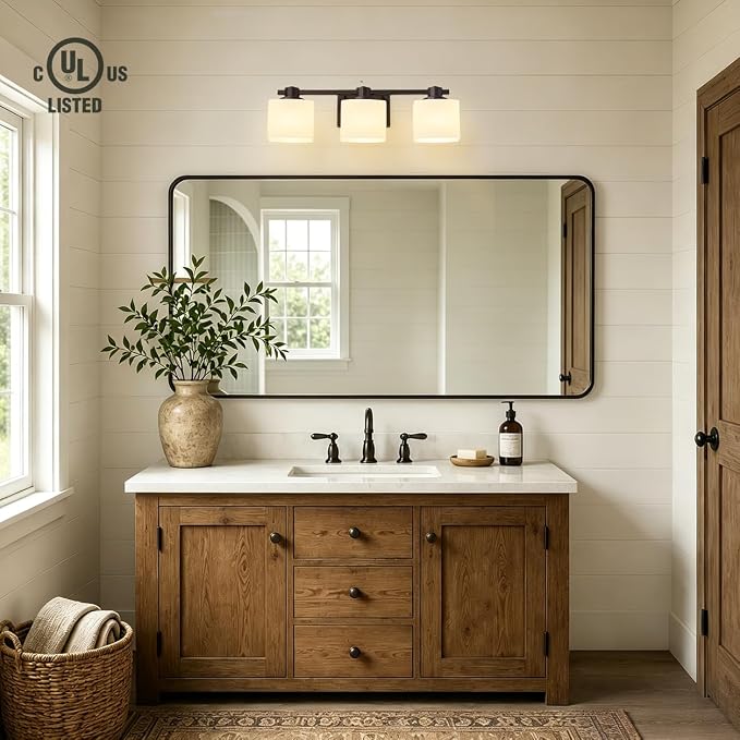 23 Inch Oil Rubbed Bronze Vanity Light for Bathroom Light Fixtures Over Mirror 3 Light Bathroom Vanity Light Vintage Rustic Farmhouse Lighting Bulb lamp Modern Above Sink wall Sconce