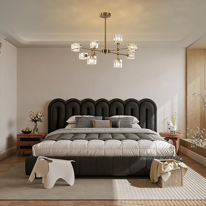 8-Light Gold Crystal Chandelier Modern Sputnik Chandeliers for Dining Room Adjustable Height Sputnik Ceiling Light Fixture for Living Room Kitchen Island Bedroom
