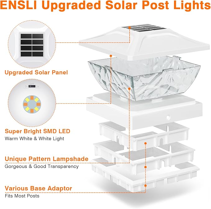 8 Pack Solar Post Cap Lights, 2 Modes Bright Solar Post Lights Outdoor Waterproof Fence Post Cap Lights, Outdoor Post Lights Solar Powered Deck Light for 4x4 4.5x4.5 5x5 Posts for Garden Decor